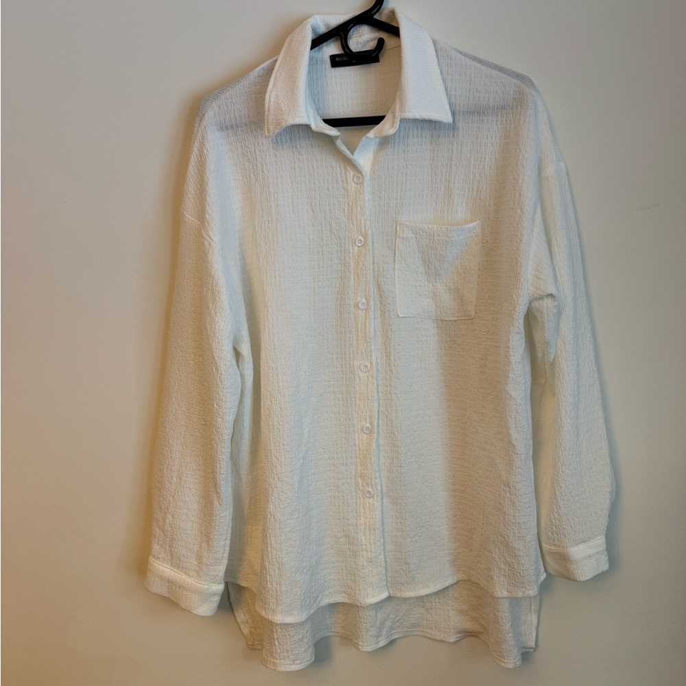 Allison Clothing Sheer Oversized White Button Down Shirt